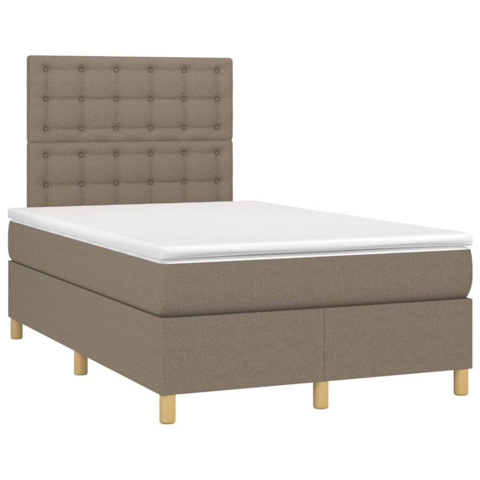 Cama box spring con colchón y LED tela gris taupe 120x200