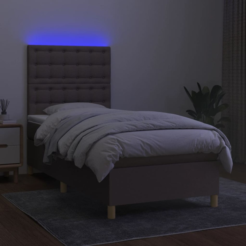 Cama box spring colchón y luces LED gris taupe 80x200