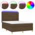 Cama box spring colchón luces LED tela marrón oscuro