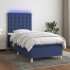 Cama box spring colchón y luces LED tela azul 100x200