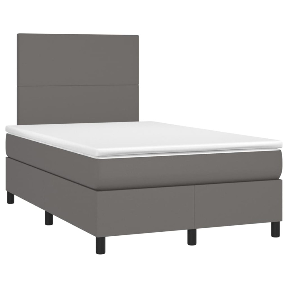 Cama box spring colchón y LED cuero sintético gris 120x200
