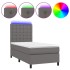 Cama box spring y colchón LED cuero sintético gris 90x200