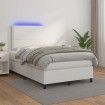 Cama box spring colchón y LED cuero sintético blanco 120x200 cm