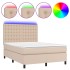 Cama box spring colchón LED cuero sintético capuchino