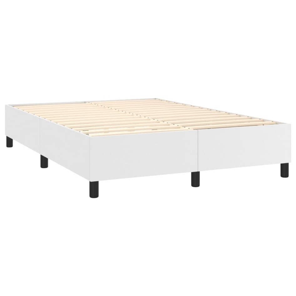 Cama box spring colchón y LED cuero sintético blanco 140x200