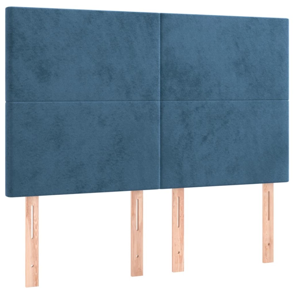 Cama box spring colchón y LED terciopelo azul oscuro 140x200