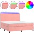 Cama box spring colchón y LED terciopelo rosa 160x200