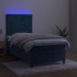 Cama box spring colchón y LED terciopelo azul oscuro 80x200