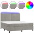 Cama box spring colchón y LED terciopelo gris claro 180x200