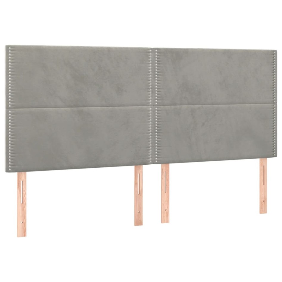 Cama box spring colchón y LED terciopelo gris claro 180x200