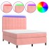 Cama box spring colchón y LED terciopelo rosa 140x200