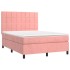 Cama box spring colchón y LED terciopelo rosa 140x200