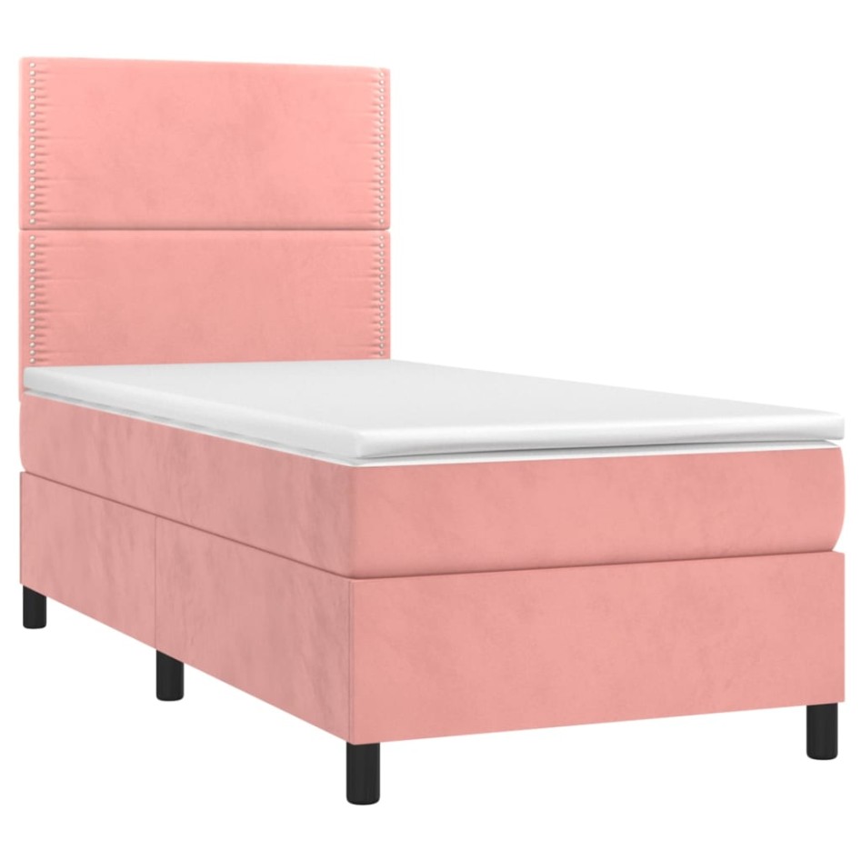 Cama box spring colchón y LED terciopelo rosa 90x190