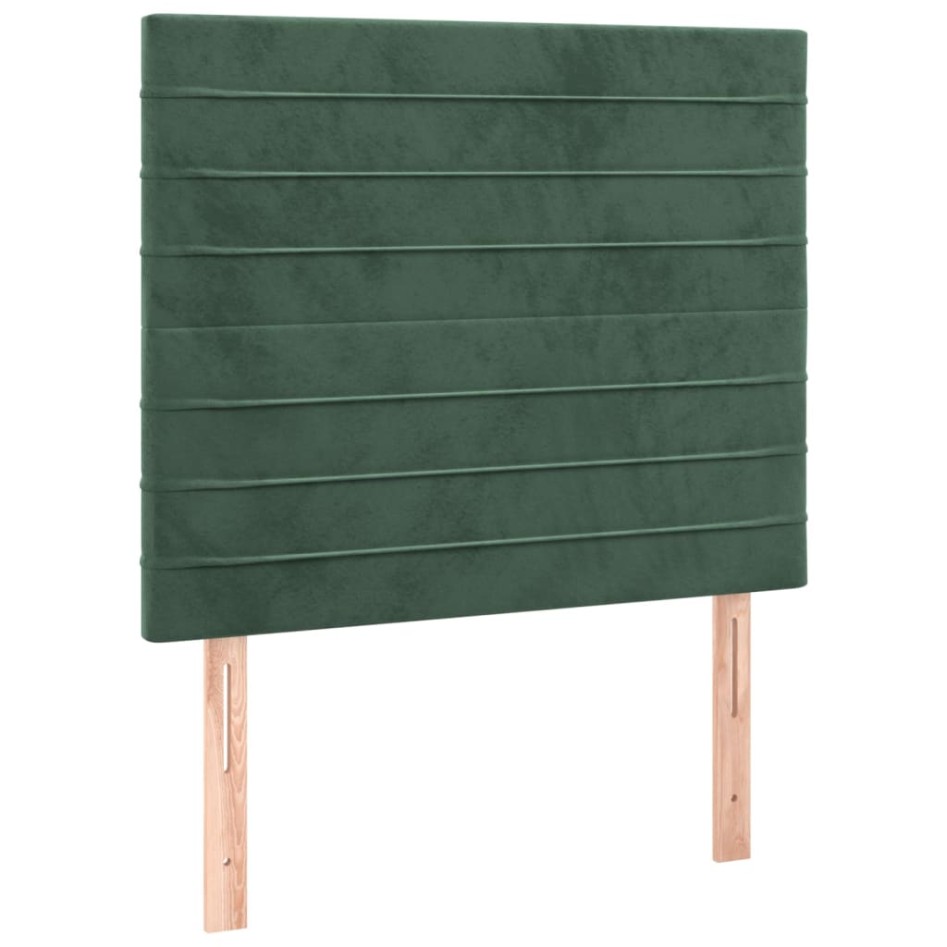Cama box spring colchón y LED terciopelo verde oscuro 90x200