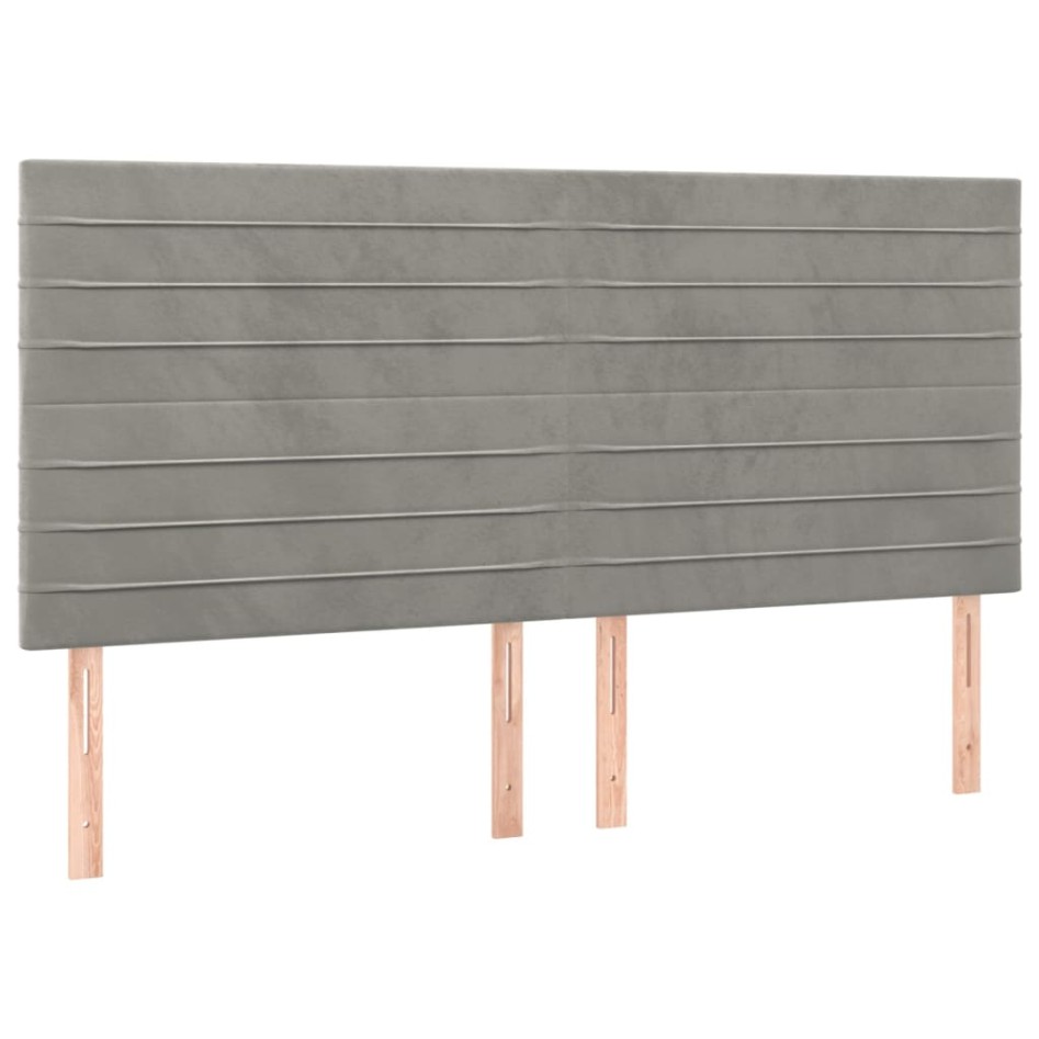 Cama box spring colchón y LED terciopelo gris claro 200x200