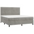 Cama box spring colchón y LED terciopelo gris claro 180x200