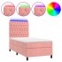 Cama box spring colchón y LED terciopelo rosa 80x200