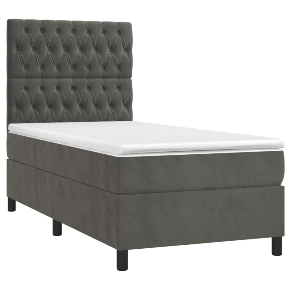 Cama box spring colchón y LED terciopelo gris oscuro 100x200