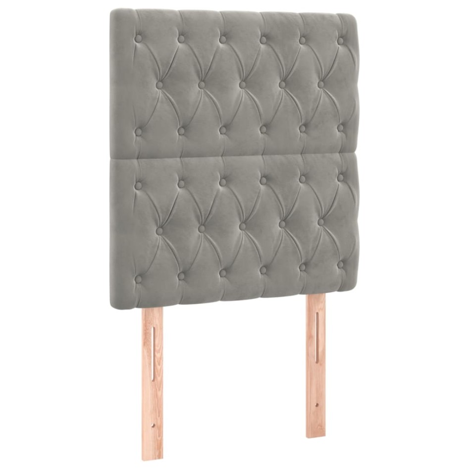 Cama box spring colchón y LED terciopelo gris claro 80x200