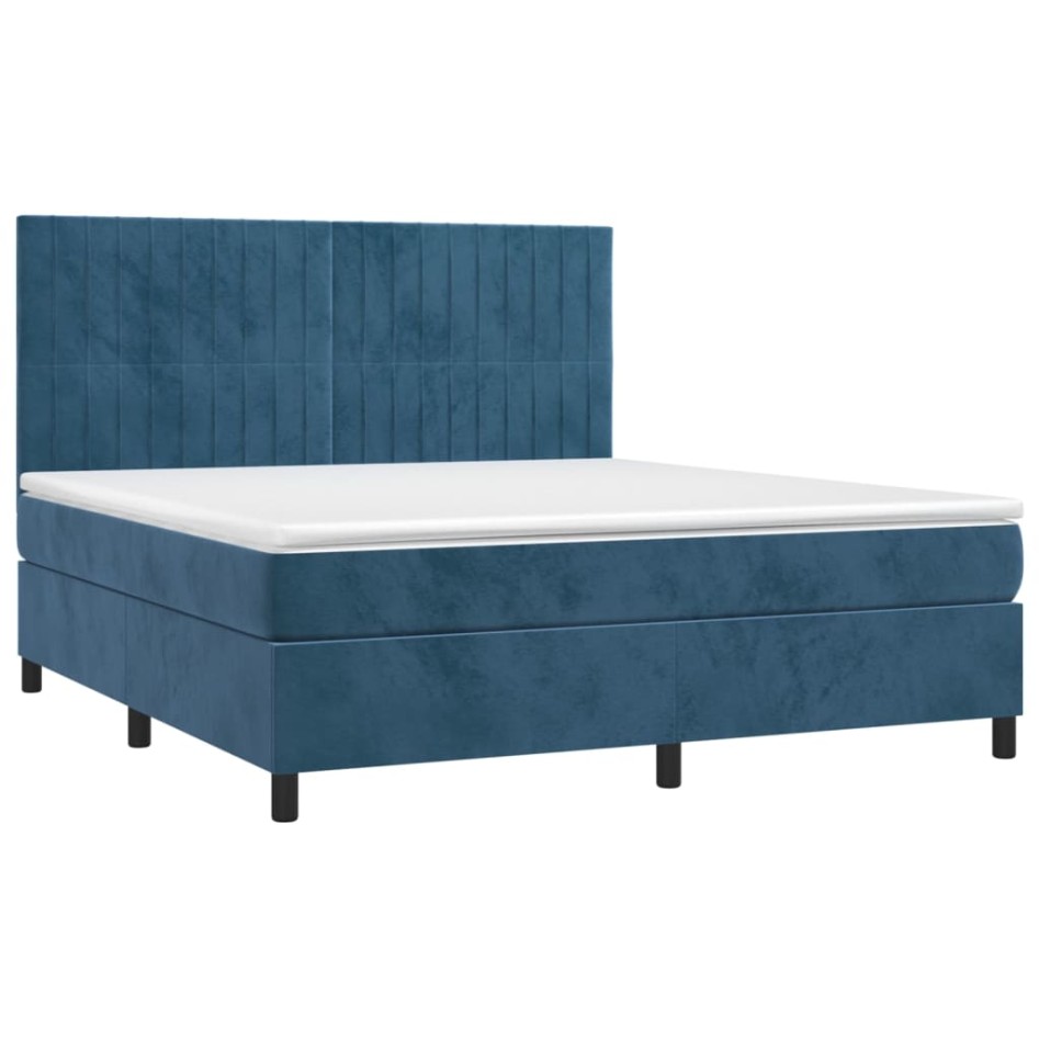 Cama box spring colchón y LED terciopelo azul oscuro 160x200