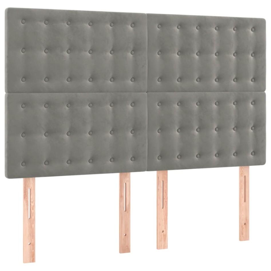 Cama box spring colchón y LED terciopelo gris claro 140x190