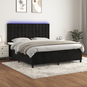 Cama box spring colchón y LED terciopelo negro 160x200