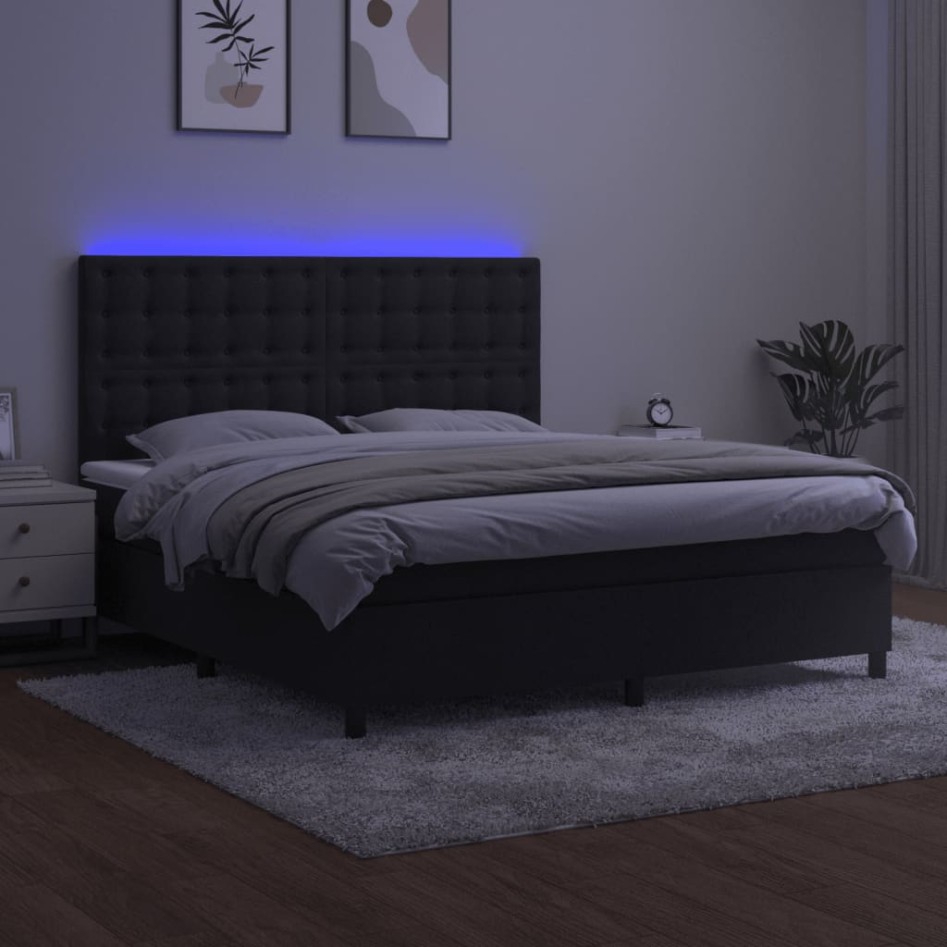 Cama box spring colchón y LED terciopelo negro 160x200