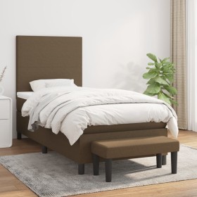 Cama box spring con colchón tela marrón oscuro 90x190