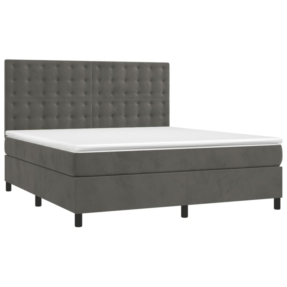 Cama box spring colchón y LED terciopelo gris oscuro 180x200