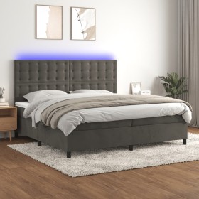 Cama box spring colchón y LED terciopelo gris oscuro 200x200