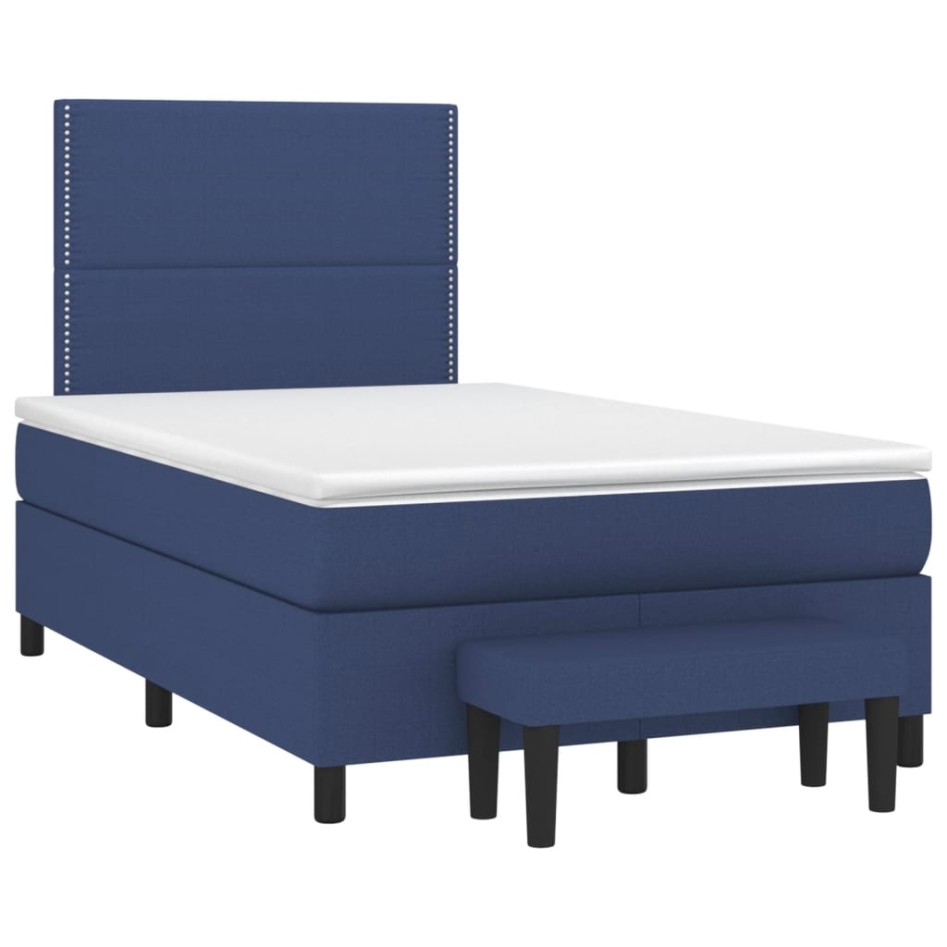 Cama box spring con colchón tela azul 120x200