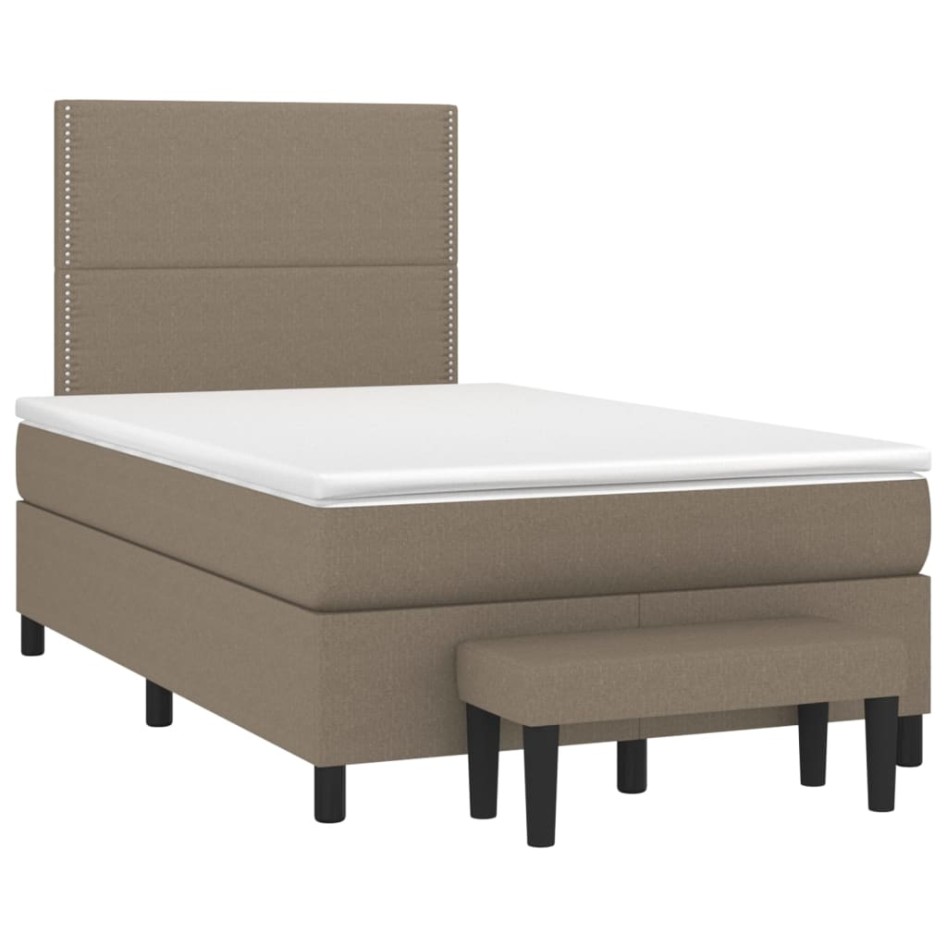 Cama box spring con colchón tela gris taupe 120x200