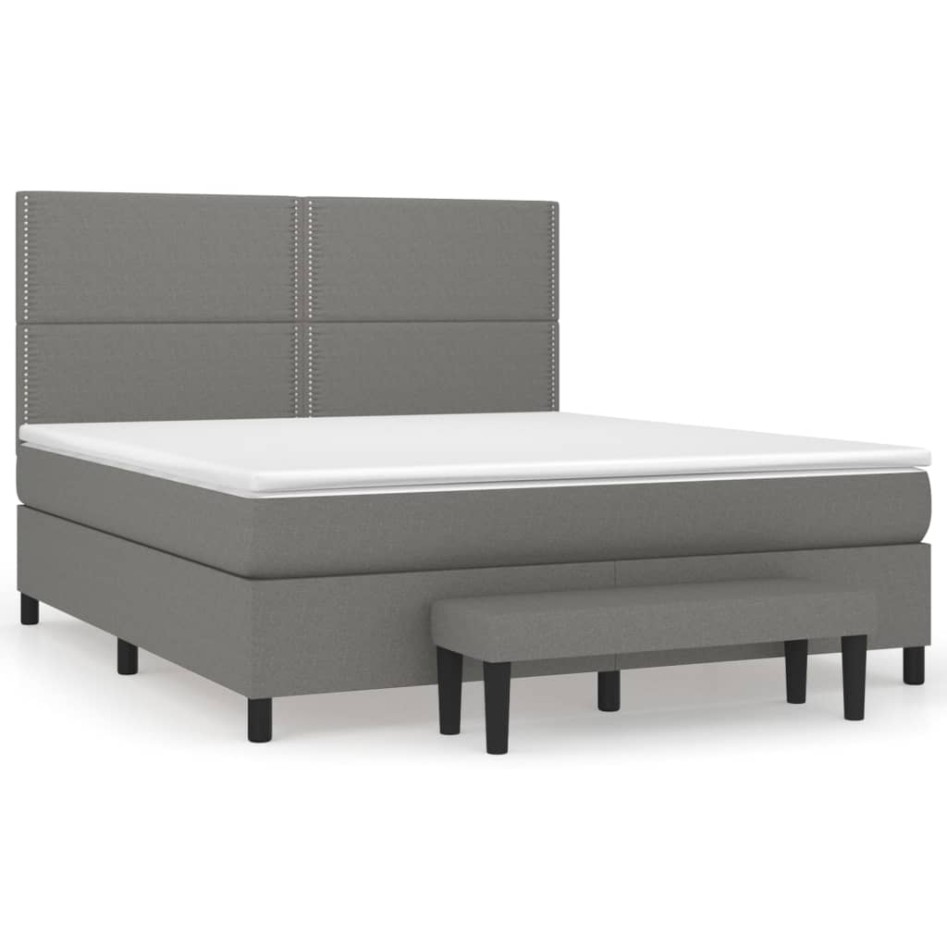 Cama box spring con colchón tela gris oscuro 160x200