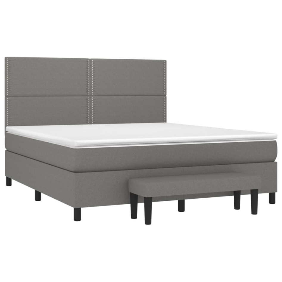 Cama box spring con colchón tela gris oscuro 160x200