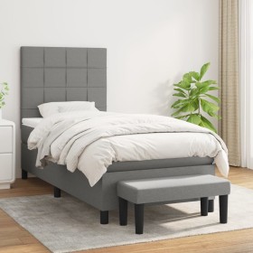Cama box spring con colchón tela gris oscuro 90x200