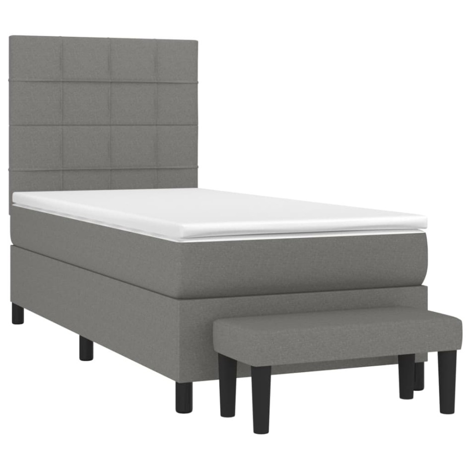 Cama box spring con colchón tela gris oscuro 90x200