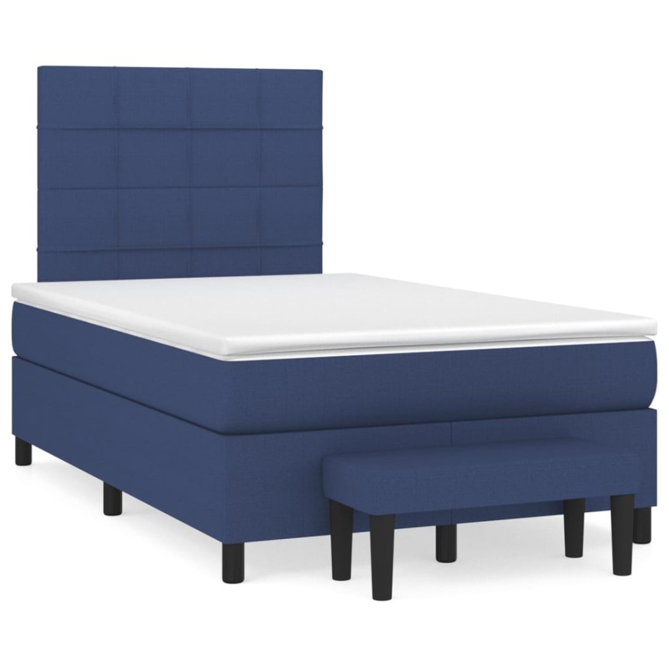 Cama box spring con colchón tela azul 120x200