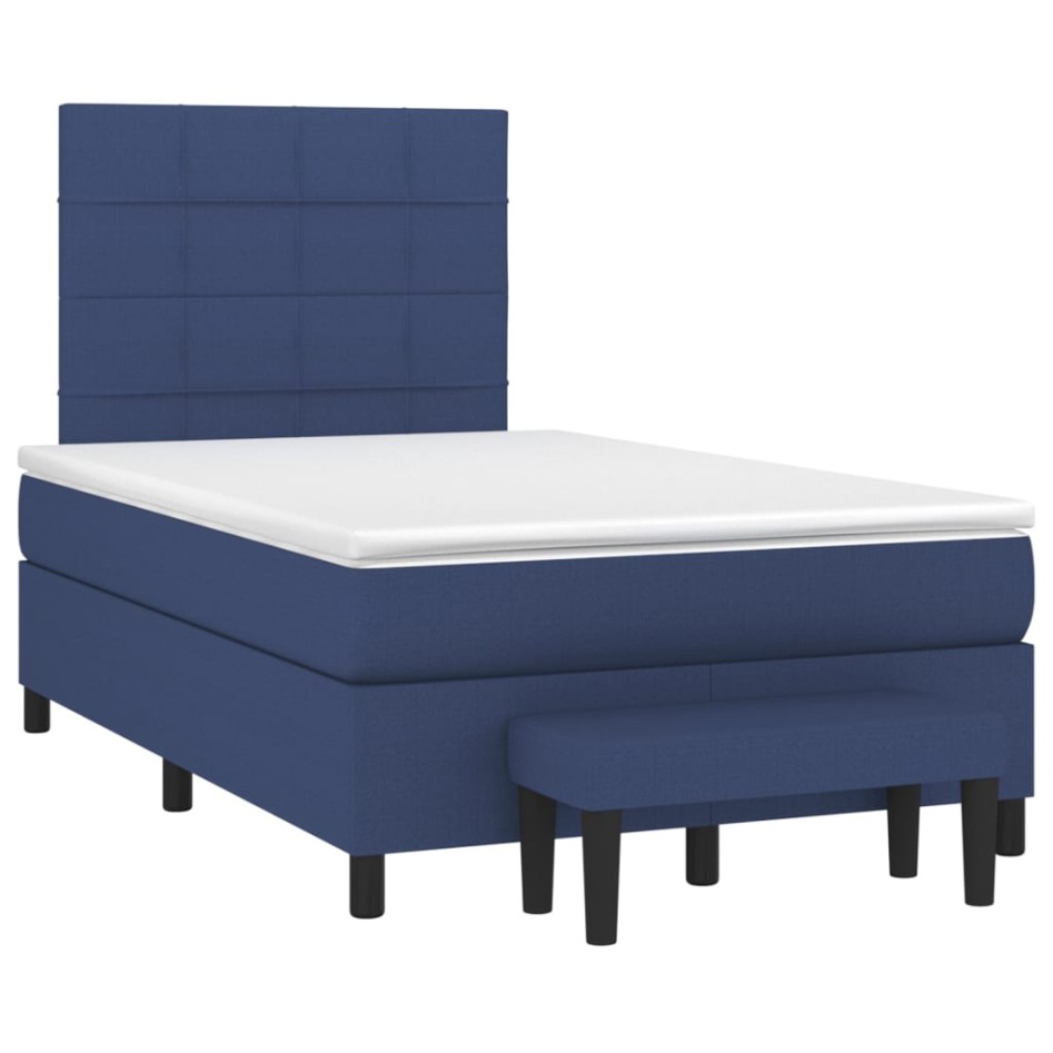Cama box spring con colchón tela azul 120x200