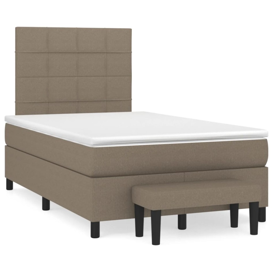 Cama box spring con colchón tela gris taupe 120x200