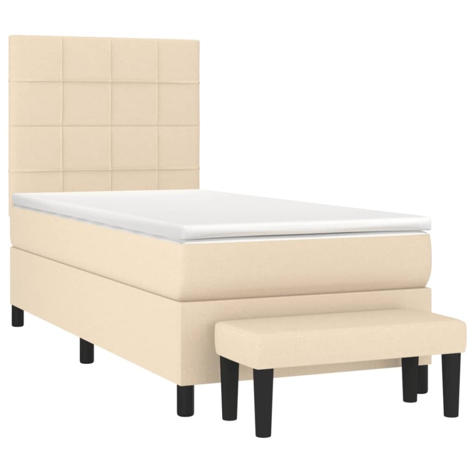 Cama box spring con colchón tela color crema 90x200
