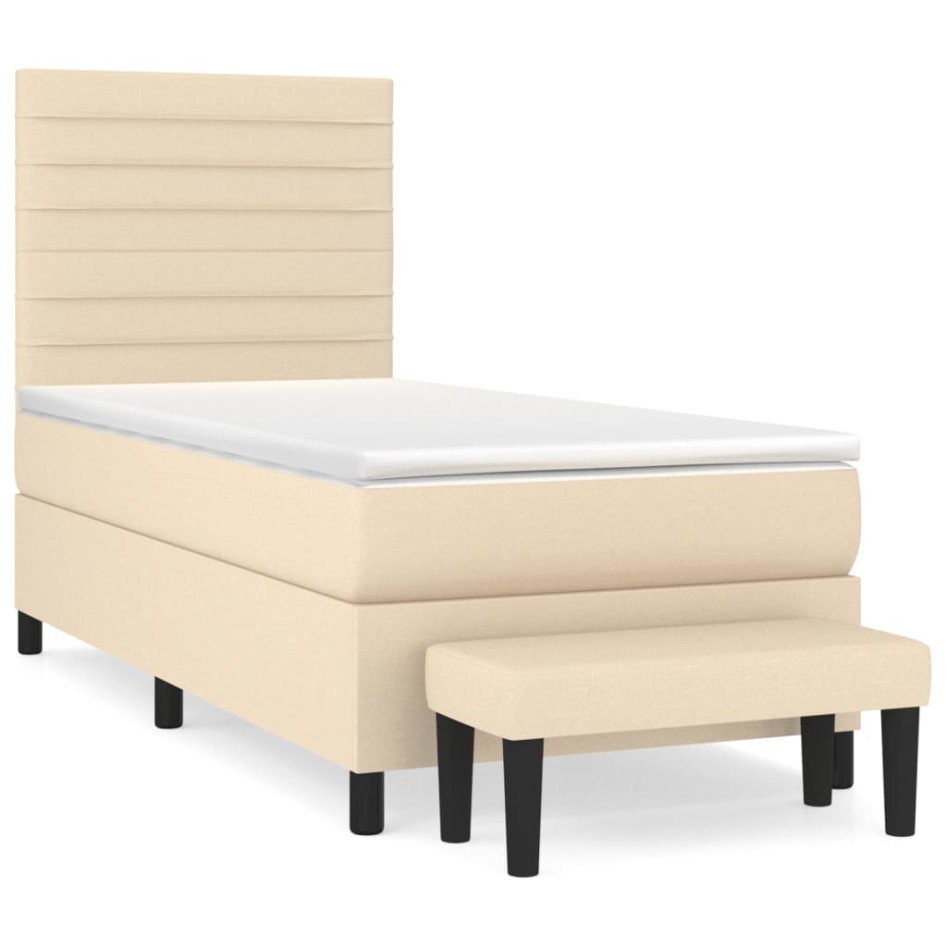 Cama box spring con colchón tela color crema 80x200