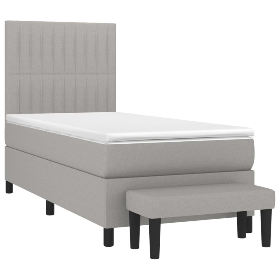Cama box spring con colchón tela gris claro 90x200