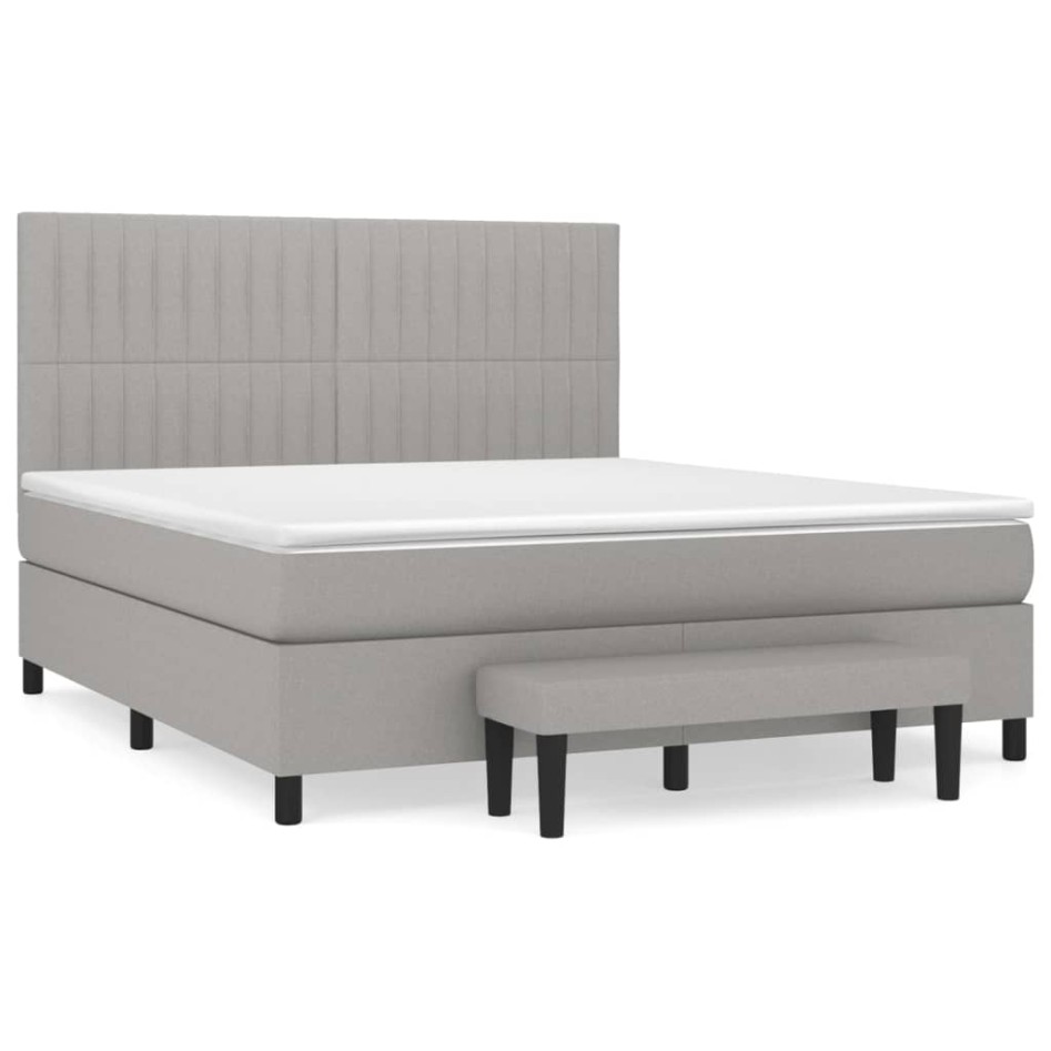 Cama box spring con colchón tela gris claro 160x200
