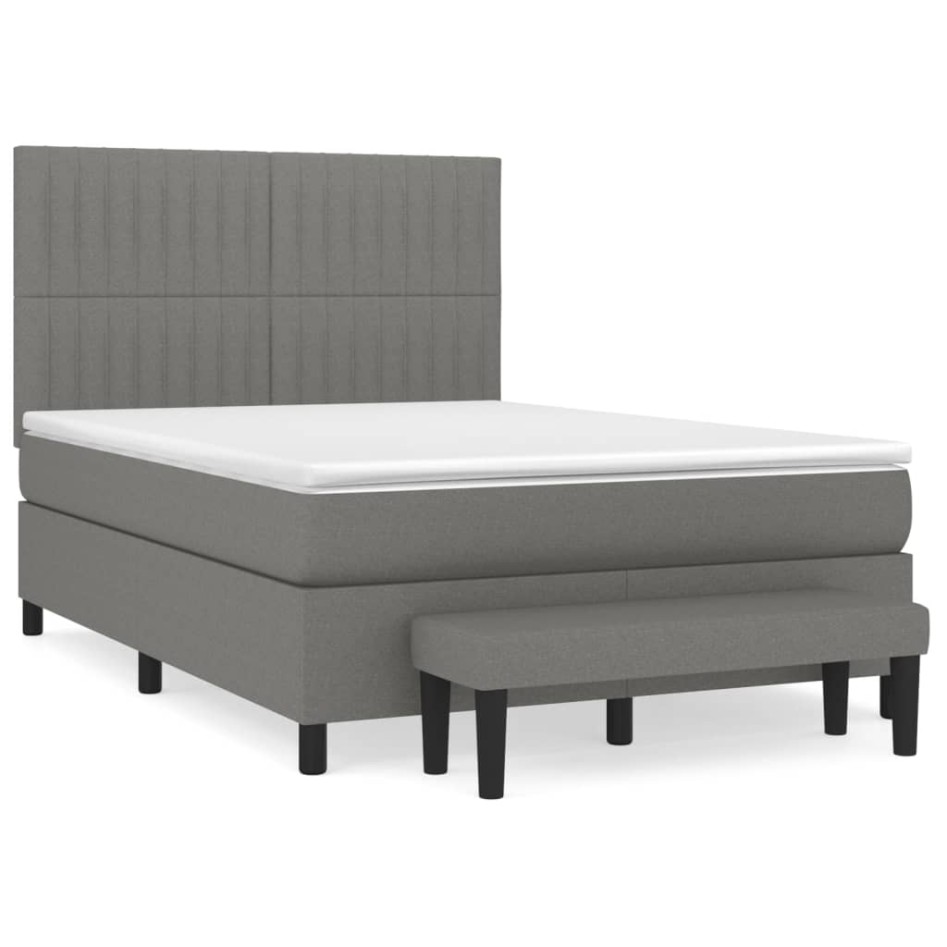 Cama box spring con colchón tela gris oscuro 140x190
