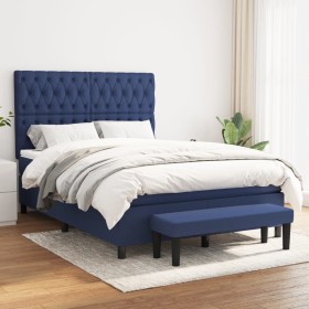 Cama box spring con colchón tela azul 140x190