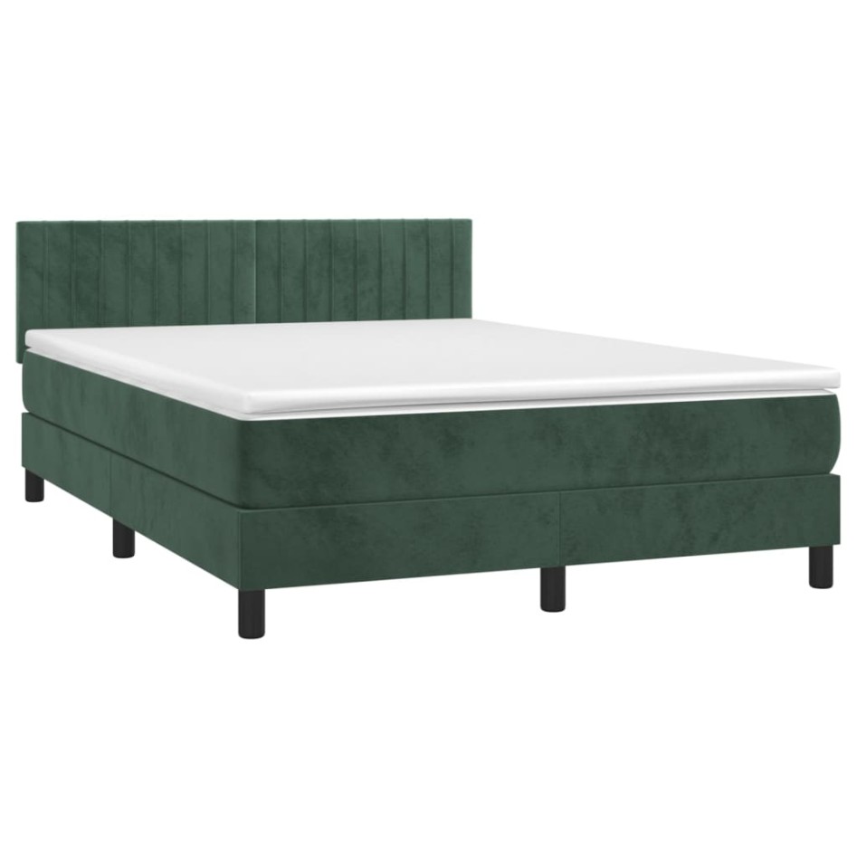 Cama box spring colchón y LED terciopelo verde oscuro