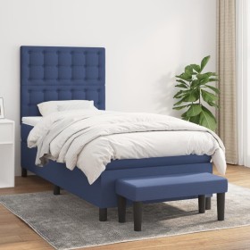 Cama box spring con colchón tela azul 80x200