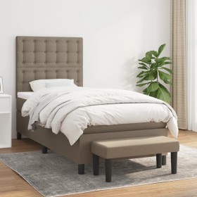 Cama box spring con colchón tela gris taupe 90x200