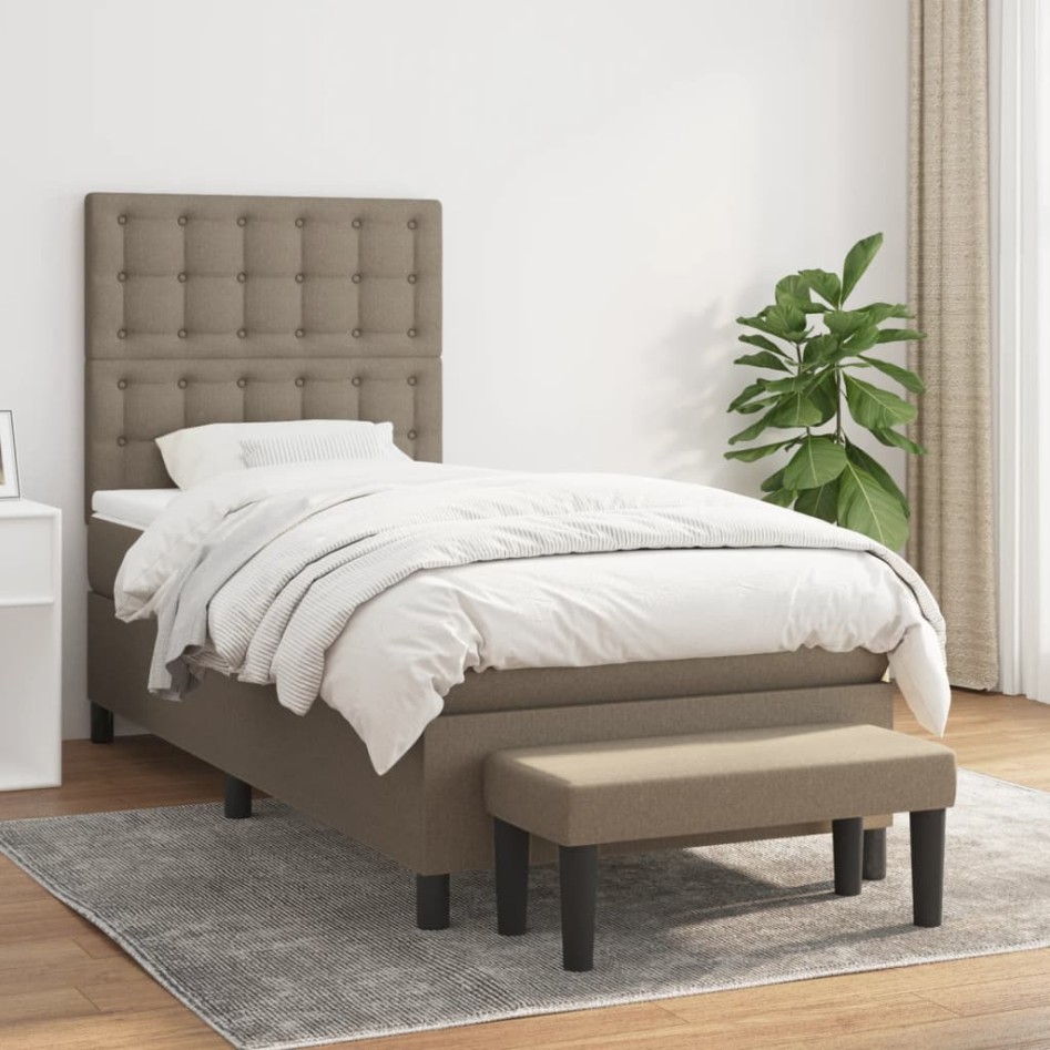 Cama box spring con colchón tela gris taupe 90x200