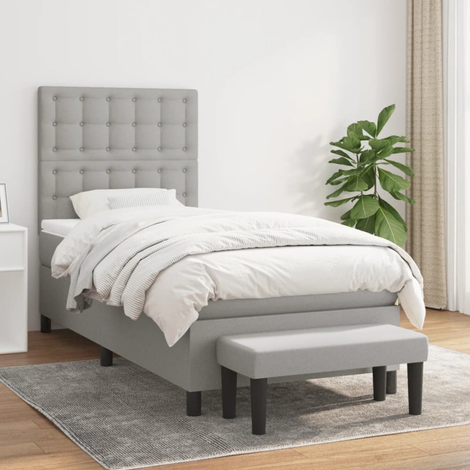 Cama box spring con colchón tela gris claro 90x190